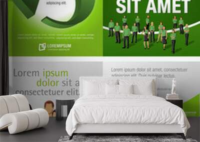 Green template for advertising brochure with business people Wall mural