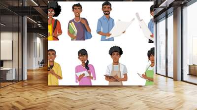 Group of cartoon black people. African teenagers.
 Wall mural