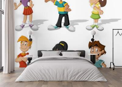 Group of cartoon young people. Teenagers. Wall mural