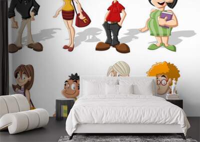 Group of cute happy cartoon people Wall mural