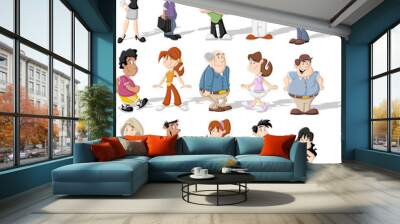 group of cute happy cartoon people Wall mural