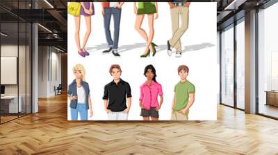 Group of fashion cartoon young people. Teenagers. Wall mural