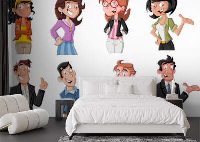 group of happy cartoon young people Wall mural