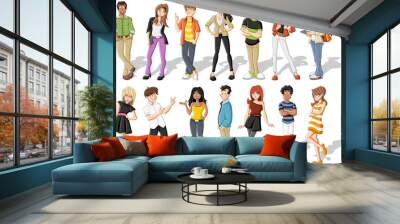 group of happy cartoon young people Wall mural