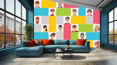 Template for advertising brochure with large group of cartoon people faces
 Wall mural