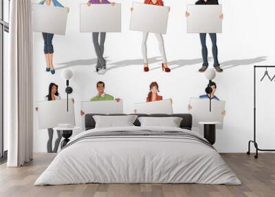 young people holding colorful white cards / boards Wall mural