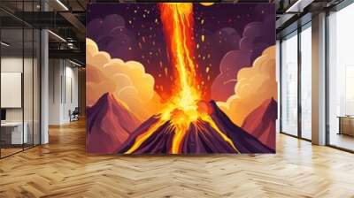 A vibrant eruption unleashes lava down the mountainside while ash billows into the night sky Wall mural