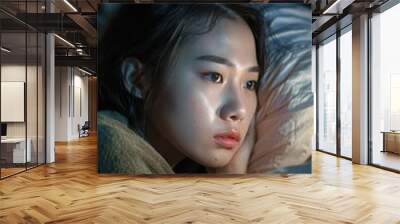 Young asian woman having trouble sleeping at night Wall mural