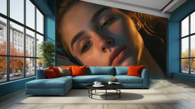 Young caucasian woman having trouble sleeping at night Wall mural