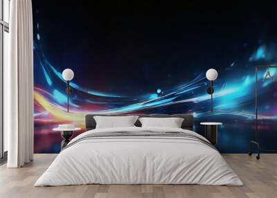 Abstract futuristic neon background with glowing wavy lines Wall mural