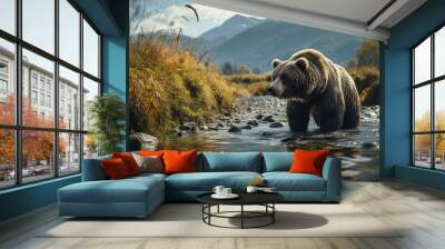 bear in the river Wall mural