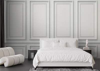 Classic wall of white wood panels. Design and technology Wall mural