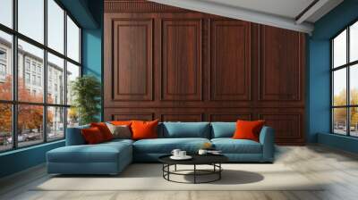 Classic wall with vintage brown wood panels Wall mural