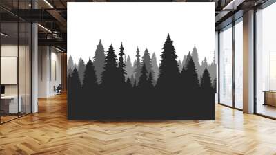 Hand drawn pine forest. Christmas banner template. Wall mural