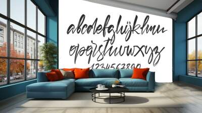 Handwritten calligraphic brush Font. English Alphabet letters whith Numbers Wall mural