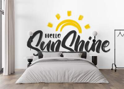 Handwritten type lettering composition of Hello Sunshine with hand drawn sun Wall mural