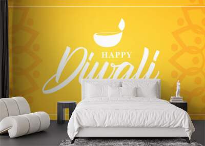 Happy Diwali. Greeting banner wit hand type lettering, Indian ornament and lamp. Wall mural