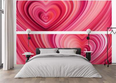 Set of two Modern red flow heart backgrounds. Wave color Liquid shape. Happy Valentine's Day Wall mural