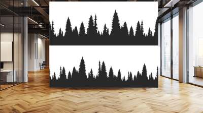 Set of two seamless hand drawn pine forest. Christmas banner template. Wall mural