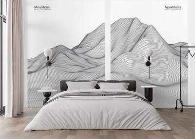 Vector illustration: Set of two poster layout with wireframe mountains landscape Wall mural