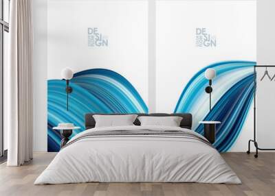 Vector Set of two blue color flow poster backgrounds. Modern design. Wall mural