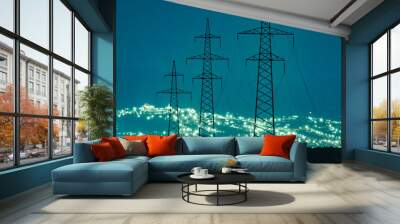 Low angle view of cascading power lines at night Wall mural