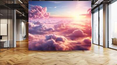 Abstract soft pink clouds in summers sky background.Landscape.AI Generative. Wall mural