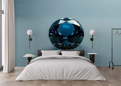 Big blue luxury sapphire diamond on grey background.AI Generative. Wall mural