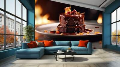 Hot chocolate brownie cake,fine dining restaurant.AI Generative Wall mural