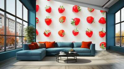 red fresh delicious strawberry on white background Wall mural