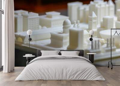 Great big white 3d printed city model. Architectural technical construction project. Wall mural