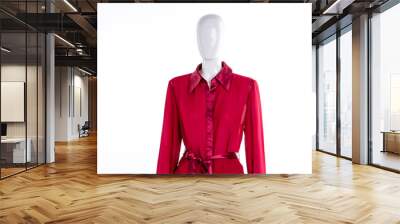 Red blouse with silk collar. Female mannequin dressed in red elegant shirt, white background. Wall mural