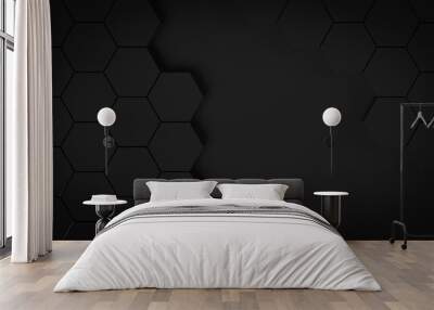 Geometric hexagon concept black background 3D illustration Wall mural