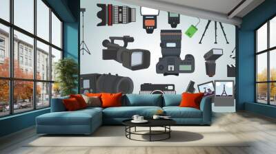 colletion of photographer camera equipment with isolated objects Wall mural