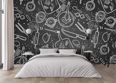 Hand Drawn Chalkboard cooking  pattern Wall mural