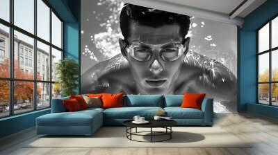 Man With Glasses Swimming in Pool Wall mural