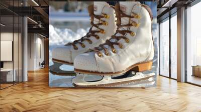 White Roller Skates With Brown Laces Wall mural