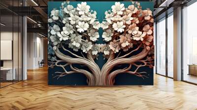 Bright colorful tree in 3D style. Image of a cartoon magic tree close-up. Ai Generative Wall mural