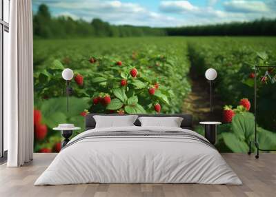 field of raspberrys  Wall mural