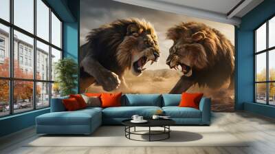 lions fighting  Wall mural