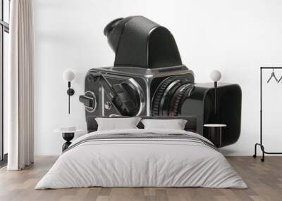 medium format vintage film camera with film wind crank. 2 1/4 format camera shot on white background Wall mural