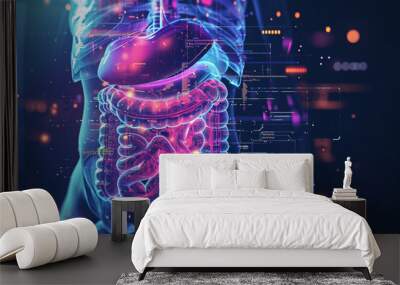 Medical hologram illustration of intestines depicting gastrointestinal health Wall mural