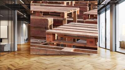 Tables of wooden pallet boxes Wall mural