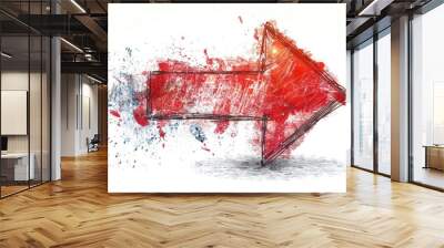 Upward red arrow, hand-drawn style, isolated on white Wall mural