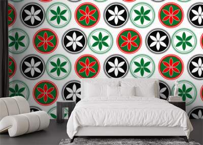 Web Floral Emblems in United Arab Emirates National Colors - Decorative Seamless Pattern Wall mural