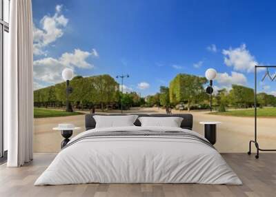 Beautiful 360 degree panorama in spring with a blue sky of the Eiffel tower in Paris, France Wall mural