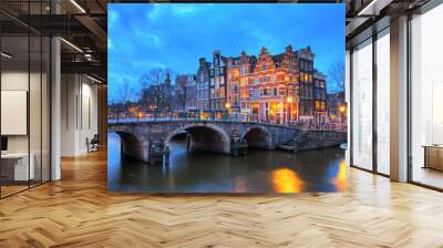 Beautiful long exposure HDR image of the Brouwersgracht in Amsterdam, the Netherlands, a UNESCO world heritage site. Wall mural