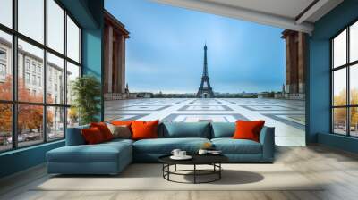 Beautiful morning view of the Eiffel tower seen from Trocadero square in spring in Paris, France
 Wall mural