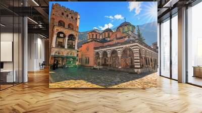 Beautiful view of the Orthodox Rila Monastery, a famous tourist attraction and cultural heritage monument in the Rila Nature Park mountains in Bulgaria Wall mural