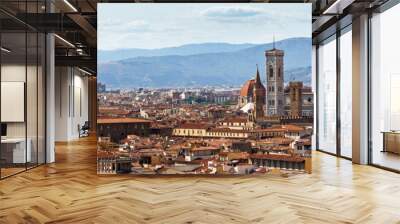 Panoramic cityscape of Florence Italy, seen from San Miniato Wall mural